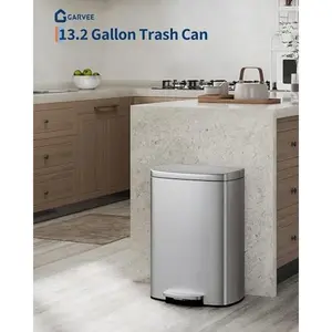 Stainless Steel Kitchen Trash Can, 13 Gal / 50 L Step-On Garbage Bin with Soft Close Lid, Large Rustproof Metal Trash Can for Kitchen, Silver