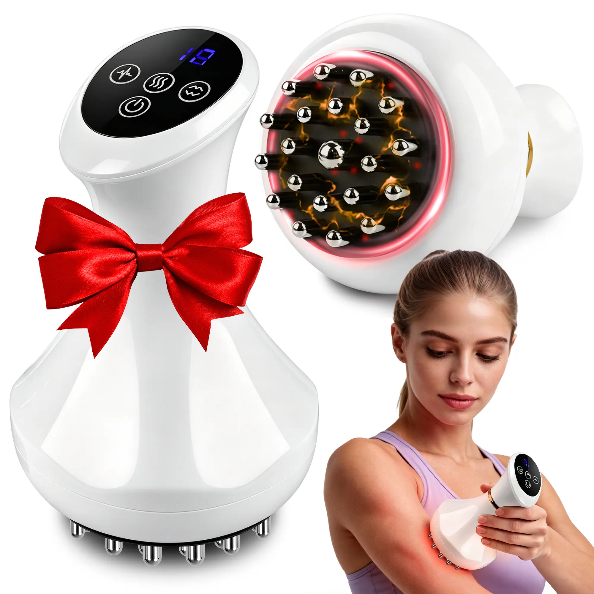 4 in 1 Portable Electric Meridian Brush, Meridian Brush with Heating and Vibration, Red Light Heating Scraping Device, Wireless Design, Heating Function, Great Gift for Parents and Friend