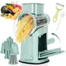 TOIAMOI Hand Rotary Cheese Grater with 10 Blades, Peerler & Cleaning Brush with Blade Storage, Easy to Clean Detachable Mandoline Slicer for Vegetable, Fruit, Strong Suction Base for Kitchen