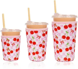 Reusable Insulated Neoprene Iced Coffee Cup Sleeve, Durable Drink Sleeve for Cold Beverages, Beverage Holder for Iced Coffee, Leopard Grace