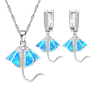 New Fashion Fish Shape White Opal Necklace Earring Jewelry Sets Women's Wedding Party Animal Custom Jewelry