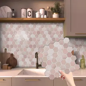 3D Honeycomb Shaped Faux Tile Sticker, Self-adhesive Wall Sticker, Waterproof Wall Decal, Suitable for Kitchen, Living Room and Bathroom, Decorative, Decoration Items, Interior, Adhesive Stickers