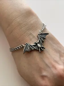 Gothic Punk Bat Bracelet, Vintage Distressed Design, Unisex Party Jewelry, Casual Style Accessory for Men and Women, Gothic Witch Jewelry