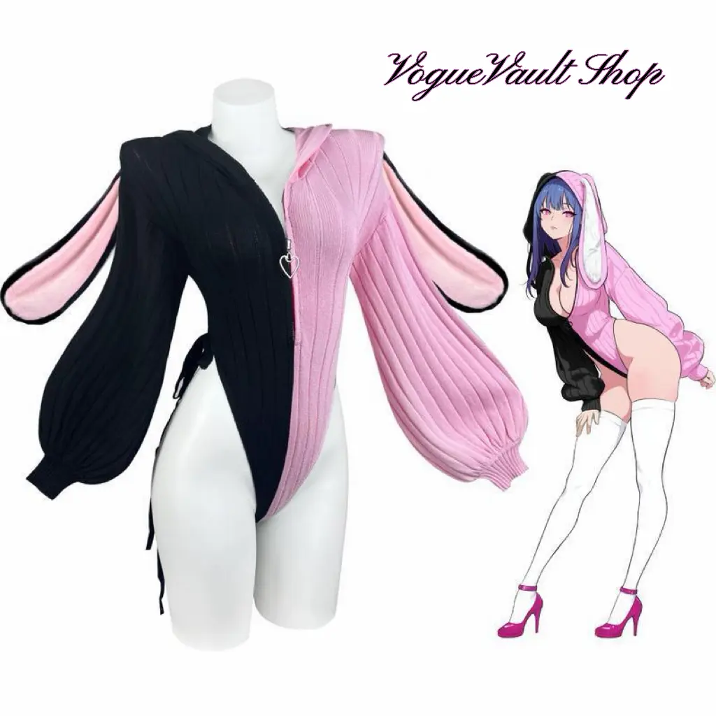 2026 Cute Knitted Bunny Suit Christmas with Fuzzy Rabbit Ears Anime Cosplay Costume Underwear for Women Plus Size Lingerie Fancy Nancy Outfits for Halloween Jumpsuit Black Clothes Womenswear Everyday Soft Fabric Love Matching Streetwear Style