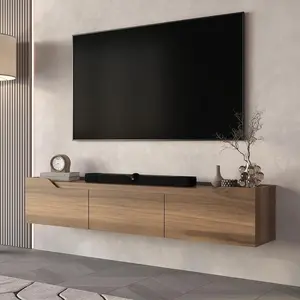 Atelier Mobili Walnut Floating TV Stand for 75 Inch TVs - Modern Entertainment Center with Cable Management for Living Room