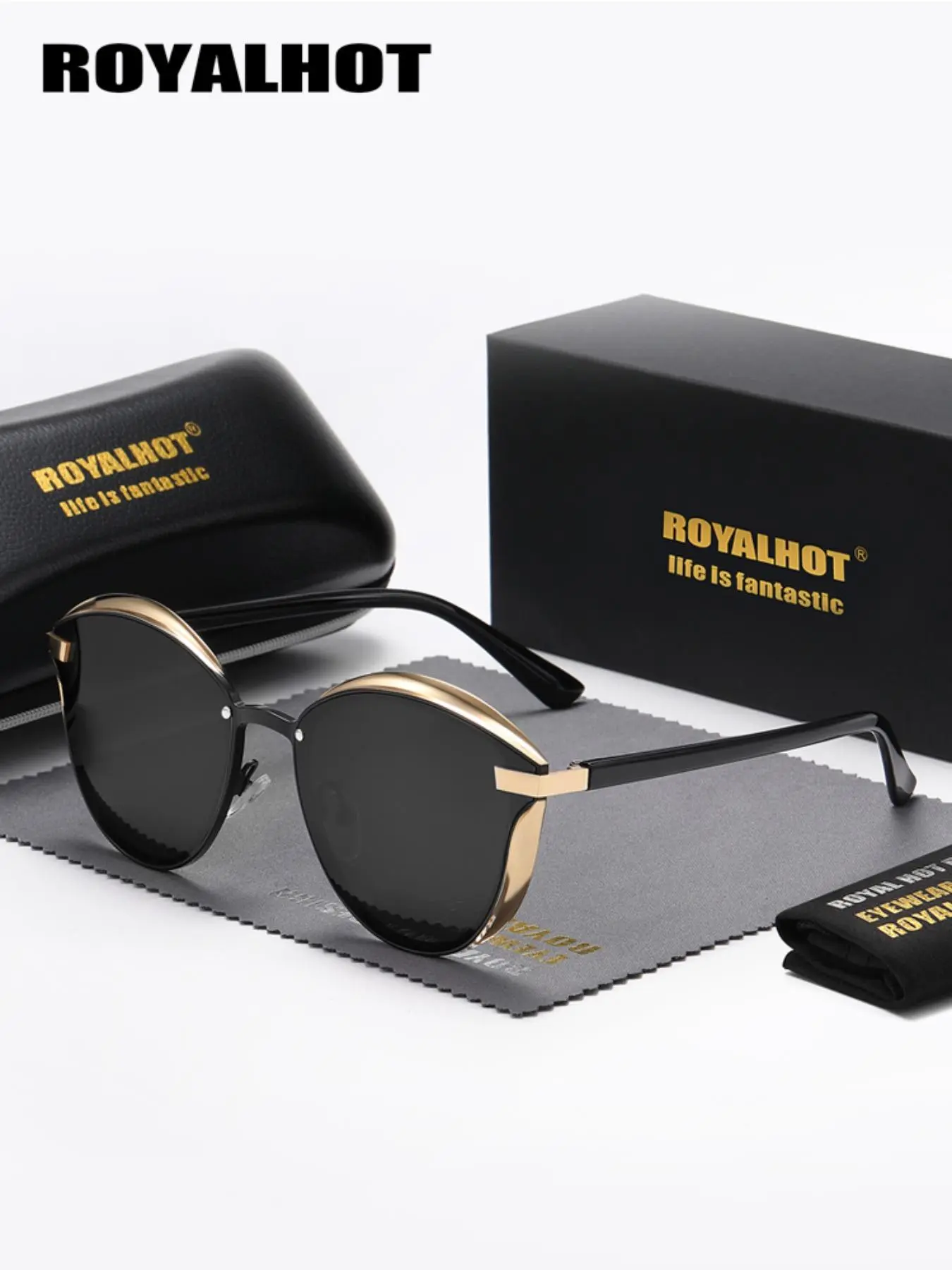 Unisex Simple Cool Style Polarized Sunglasses, Summer Sunglasses, Trendy Casual Cat Eye Frame Sunglasses for Everyday Use, Fashion Accessories for Outdoor Activities, Sun Protective Sunglasses with Glasses Case & Cloth & Bag, Modern Sunglasses