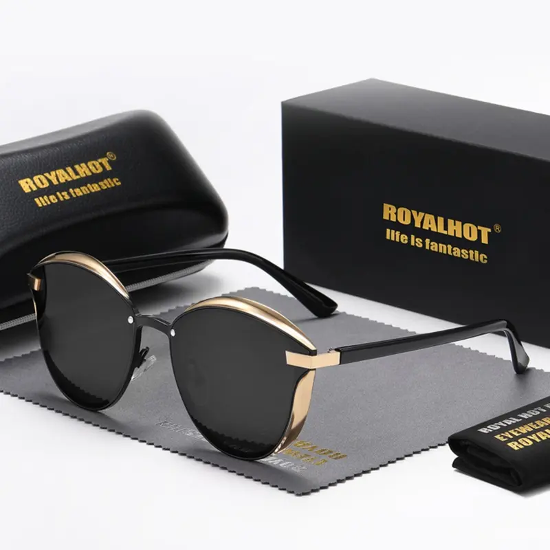 Unisex Style Polarized Sunglasses, Trendy Fashion Shades, Trendy Casual Cat Eye Frame Sunglasses for Everyday Use, Fashion Accessories for Outdoor Activities, Sun Protective Sunglasses with Glasses Case & Cloth & Bag