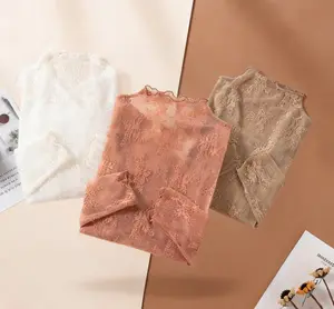 New High Quality Lace Base Shirt for Women Tight Fitting Long Sleeved Mesh Top Inner Layered Small Soft Shirt All Season can wear Female Top Womenswear Blouse