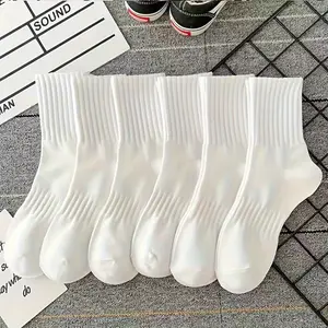 6 pairs of solid color ribbed socks, comfortable and breathable mid tube socks, women's long tube socks