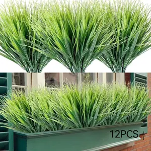 12pcs Realistic Grass 7-Prong Plastic Spring Grass Plant Wall Greenery Decor, Garden Art Decoration, Outdoor Lawn Ornament