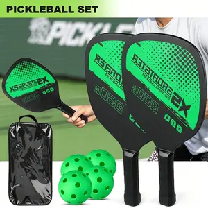 Pickleball Paddles Set 2 Rackets 4 Balls with Storage Bag, Lightweight Wood Pickleball Equipment for Indoor Outdoor Games, Beginner & Family Friendly Sports Kit