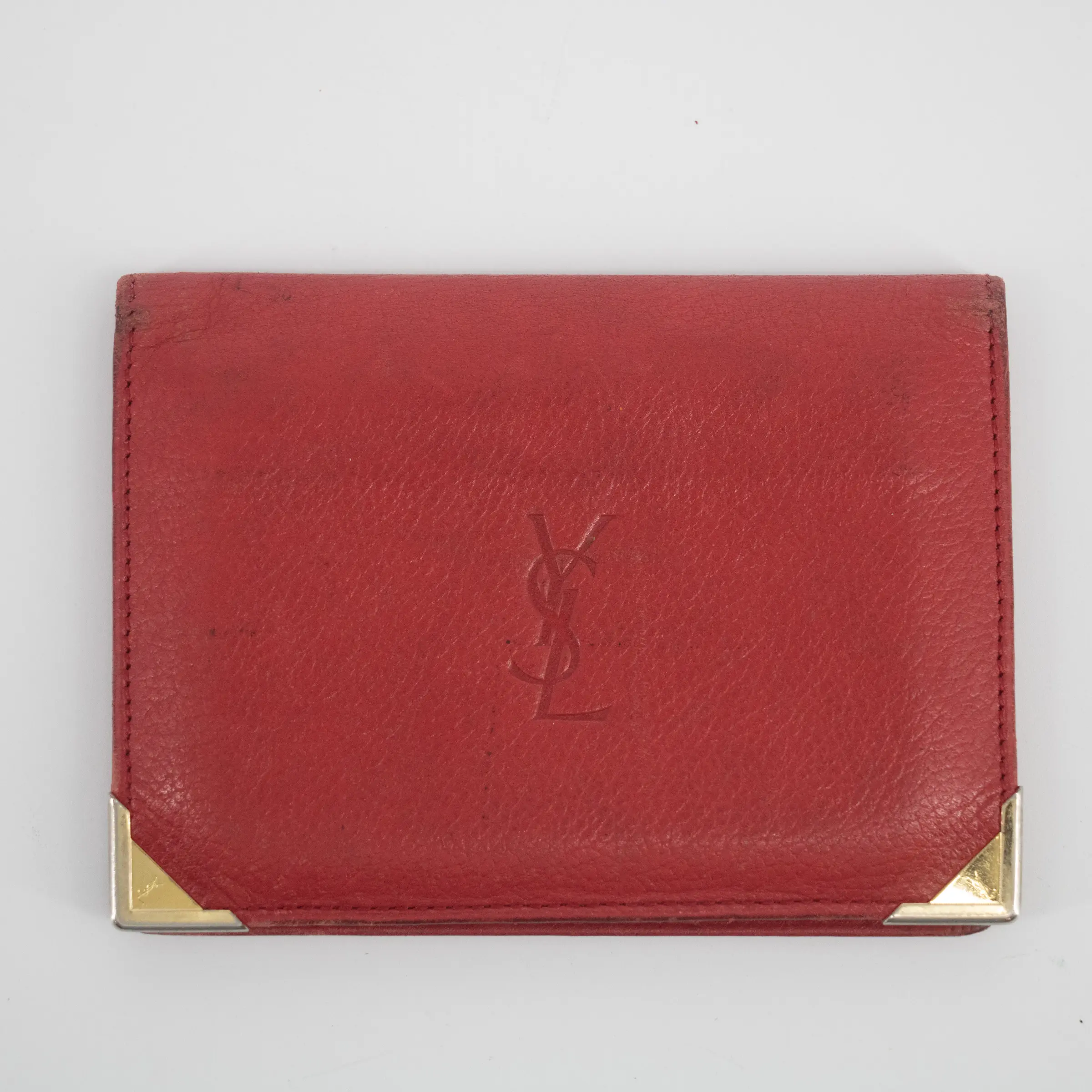 Pre-owned Yves Saint Laurent Leather Small Leather Goods YSL Red Card Holder #2139
