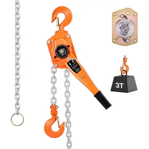 Manual Lever Chain Hoist 3 Ton 6600 Lbs Capacity Heavy Duty Come Along 20 Ft Lift G80 Alloy Steel Chain With Dual Pawl Mechanical Brake 360° Rotating Hooks For Warehouse Construction Garage Use