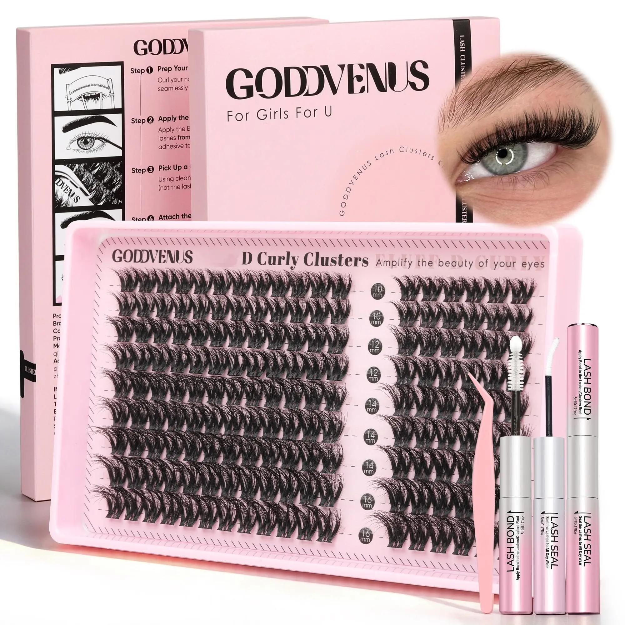 Goddvenus Filterlash Clusters Russian Volume D Curl Wispy Eyelash Clusters for Big-Eye Filter Effect, Rich & Glamorous Individual Lashes 10-16mm, Full-volume DIY Cluster Eyelash Extensions That Still Feel Lightweigh