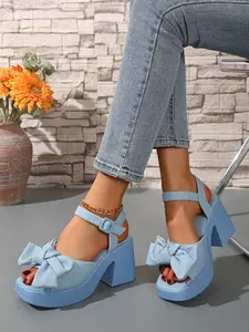 Women's Fashionable Bowknot Decorated Platform Sandals, Casual Versatile Sandals for Summer, Lightweight Breathable Comfortable Shoes for Daily Wear Flatform, Adjustable Strappy Sandals