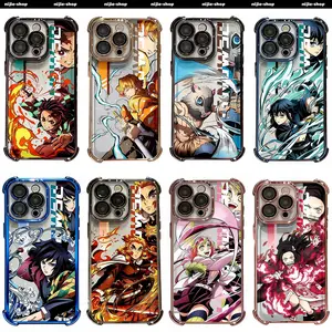 Anime Demon Slayer Plating Case For iPhone 17 16 15 14 13 12  Pro Max  Plus Samsung S21 S22 S23 S24 S25  Anti-Fall Airabag Back Cover Halloween Gifts  Anime lover