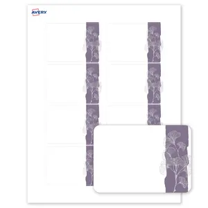 Avery® Printable Adhesive Name Badges, Pre-Printed Purple and Silver Gingko Leaves Design, Matte White, 2-1/3" x 3-3/8", Laser & Inkjet Compatible, 80 Name Tags Total