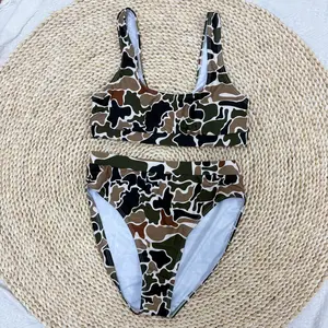 Women Duck Brown Camouflage 2pcs Bikini Swimsuits for Summer Beachwear