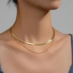 Hot Classic Unisex Flat Snake Chain Choker Necklace For Women Stainless Steel Herringbone Gold Silver Color Fashion Jewelry Gift