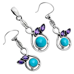 Sleeping Beauty Turquoise & Amethyst Pendant Earrings Set T-1013 27-ET10047