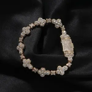 10mm Moissanite Clover Bracelet S925 Silver Iced Out For Men Women Hip Hop Jewelry Diamonds cross star Free ShippinGift