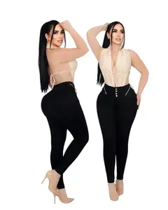 Jeans Colombiano Fit BBL High-Waisted Push-Up with Front Rips & Levantacola Effect for Enhanced Curves Women's