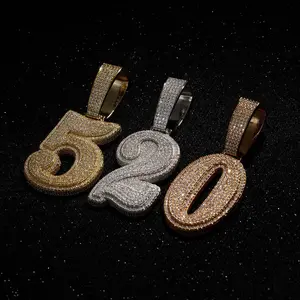 [ICE HUE]18K Gold Vacuum Plated Copper with 5A+ Sri Lanka Zircon Number 0-9 Design Pendant With Necklace Miami Italy Mexico & Micro Inspired for Women & Men Luxury Jewelry,Daily Wear,Casual Fashion,Gift Idea,Chicano,Classic,Hip Hop,Simple,Sporty Style