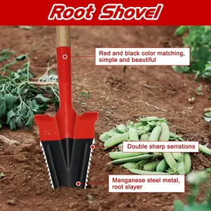 Heavy Duty Root Shovel with Double Serrations & Sharp Point | Manganese Steel Transplanting Tool for Digging & Cutting Roots | Gardening Tree Planting Spade with D-Grip Handle