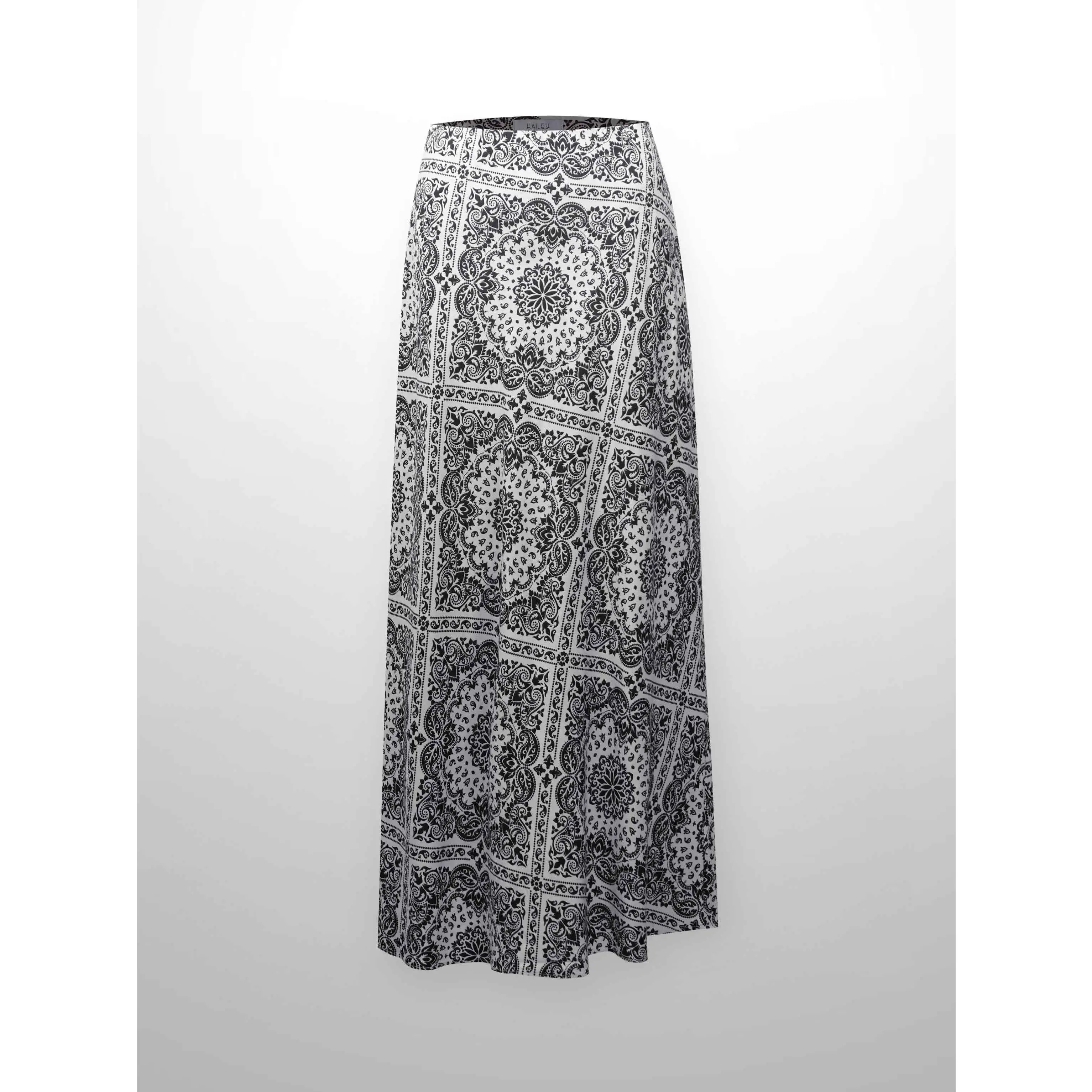 Printed Linen Blend Slip Skirt-Black and White Bandana