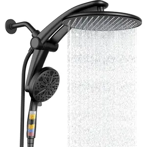 Shower  with filtered Handheld High  daul Shower Heads with Handheld  Combo and 10 Sprays Handheld Shower  Detachable Shower  Built-in  Docking and Power Jets Black