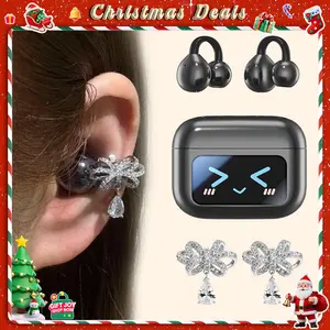 [Valentine's Day] Nerunsa 2026 M100 Fashion Clip-On Earphones, featuring interchangeable earring accessories, an audio-visual touchscreen, and wireless audio transmission technology. Equipped with Bluetooth 6.0 for faster and more stable connections.