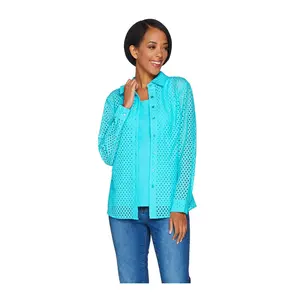 Denim & Co. Button Front Eyelet Shirt with