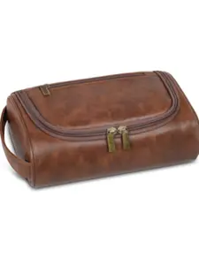 1pcs Cross-Border New Handheld PU Leather Makeup Bag, Vintage Luxury Waterproof Travel Wash Bag
