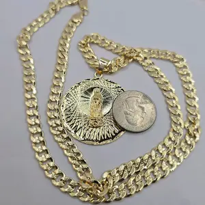 VIRGIN MARY beautiful necklace  stamp Cuban link style GOLD-PLATED