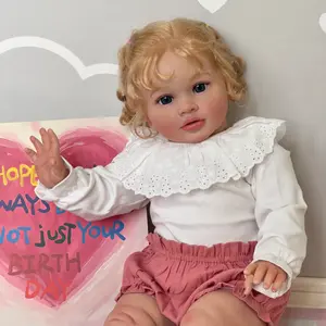 Adorable Handmade Realistic Newborn  - 26inch , Soft Vinyl and Fabric Body, Golden Curly Hair, Perfect for Birthday and  Gifts,   Accessories,  , Halloween  Gift baby doll christmas