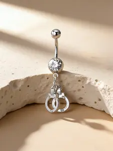 Women's Punk Style Zirconia Inlaid Handcuff Pendant Belly Button Ring, Unique Piercing Jewelry, Street Fashion Party Accessory