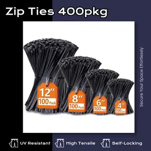 Zip Ties Assorted Sizes(4”+6”+8”+12”), 400 Pack, Black Cable Ties, UV Resistant Wire Ties by ANOSON