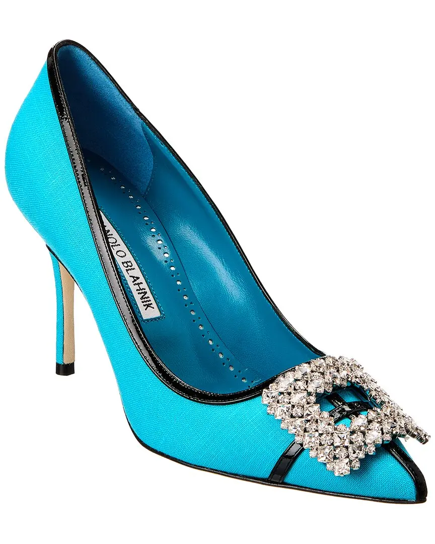Manolo Blahnik Tuberian 90 Linen & Leather Pump
