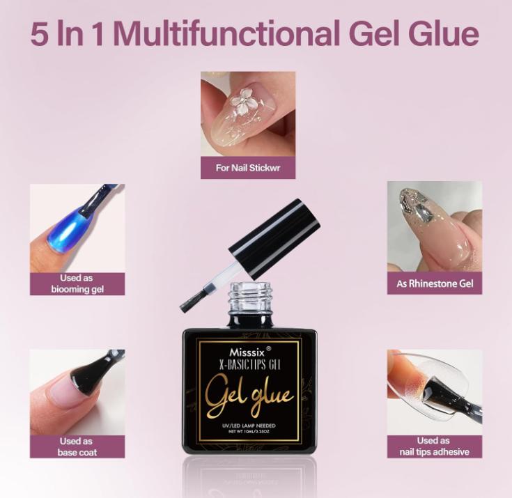 Misssix Short Almond Gel Nail Tips Kit, 216Pcs Pre Etched Clear Fake Nails, Full Cover False Nail 9-in-1 Gel Glue and Portable Mini U V Nail Lamp for Women 12 Sizes