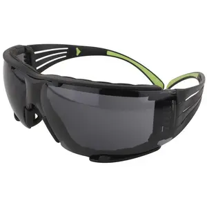 3M SecureFit Safety Glasses Black/Lime with Foam Gasket and Gray Anti-Fog Lens