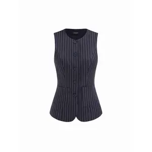 Cider Round Neckline Sleeveless Striped Tie Back Spilt Blazer Vest