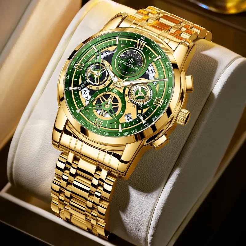 Men's Luxury High Quality Watch - Swiss Movement, 42mm, Sapphire Crystal Glass, Black & Silver Dual Calendar, Luminous, 30M-50M Waterproof, Durable Everyday Wear Fashion Wristwatch