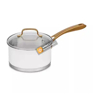 Cuisinart Classic 2.5qt Stainless Steel Saucepan with Cover and Brushed Gold Handles Matte White: Dishwasher & Oven Safe Cookware