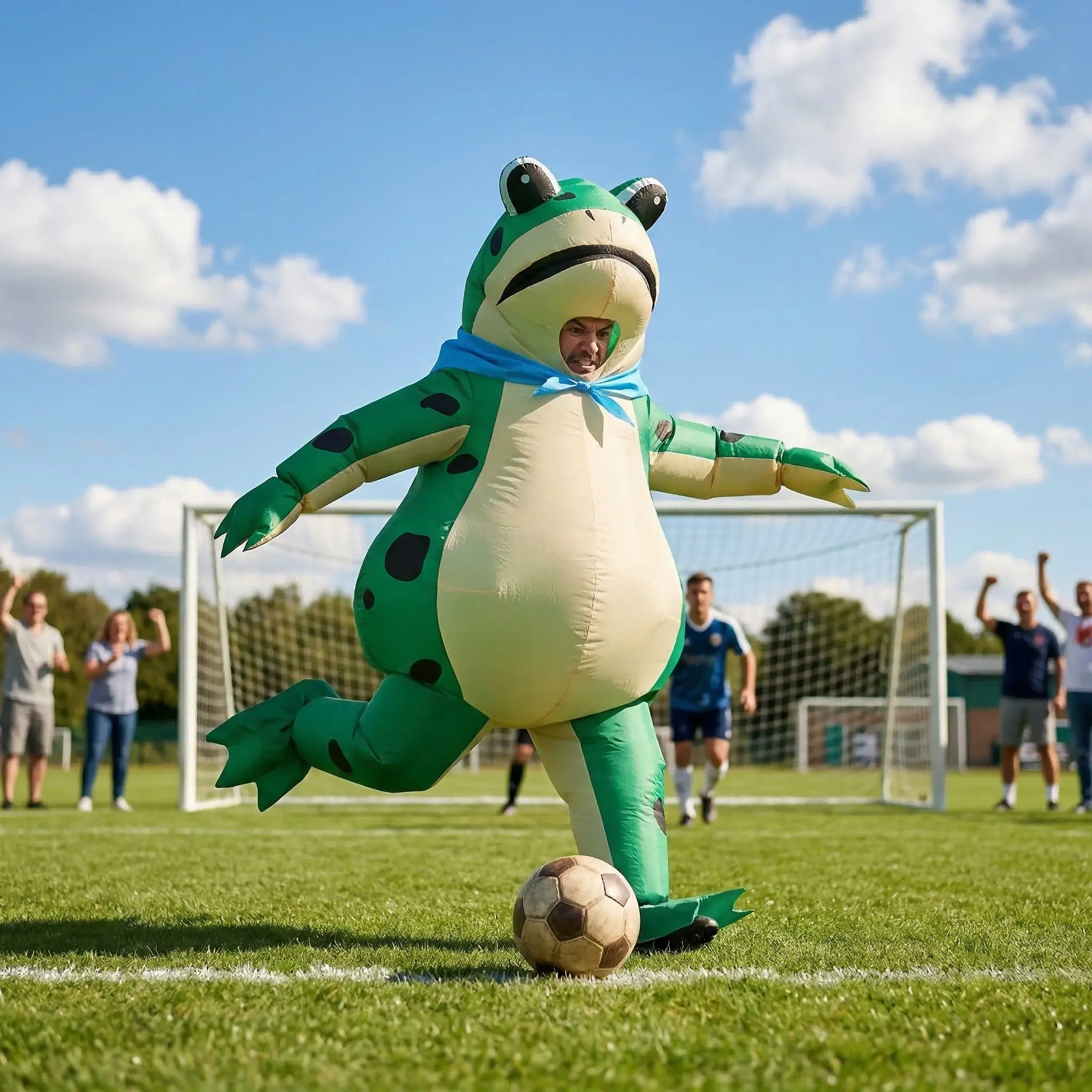Funny Frog Inflatable Prop, Fun Design, Suitable for Adults 59in-75in, Unisex, Cute Animal Shape, Blue Bow Tie, Halloween Party, Party Decor, Party Decoration