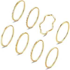 Cassieca 8s 1mm Stainless Steel Rings for Women Men Fashion Plain Band Knuckle Stacking Midi Thumb Dainty Thin Rings Set Size 5-10