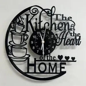 1 pc vinyl record wall clock, black glue record wall clock, silent clock, for living room, bedroom, room decor, home decor, kitchen, office decor, bar, cafe, coffee shop hanging ornament wall clock (wireless)