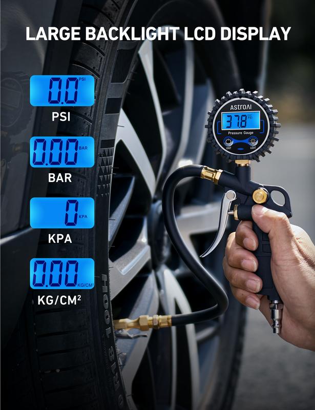 AstroAI Digital Tire Pressure Gauge with Inflator 250 PSI Air Chuck & Compressor Accessories Accuracy Measurement Durable Brass Components Automotive Vehicle Tool