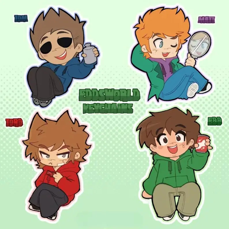 Eddsworld Main Four Keychains - Cute Characters, Kawaii Bag Charm for Keys, Backpack & Gifts, Collectible Fan Accessory, Aesthetic Game Merch!
