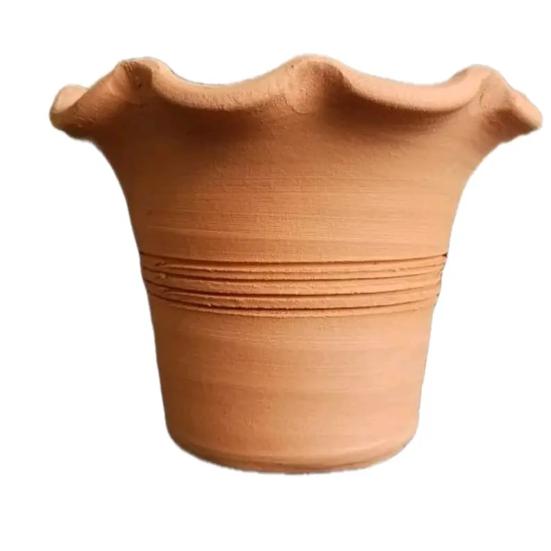 Terra Cotta Fluted Palm Pot Planter by Craven Pottery, Georgia Red Clay, 6 inches tall