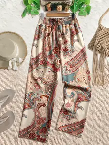 Paisley Print Wide Leg Pants, Spring Summer Casual Boho Vacation Wear, Women's Fashionable Loose Fit Trousers, Bohemian Trousers, Comfortable and Stylish